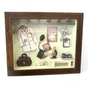 VINTAGE Doctor Medical Shadowbox Wall Art 3D Physicians Office 11"x13"